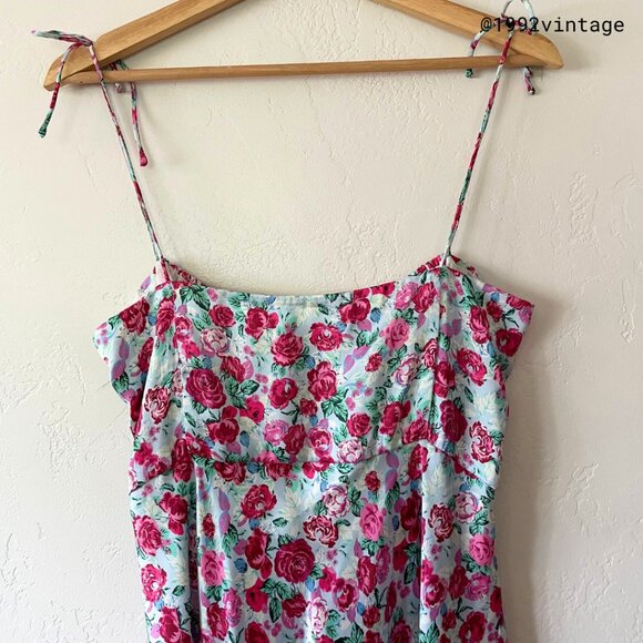 ZARA Floral Print Slip Dress Pink Blue Satin  | Size M - Picture 5 of 10